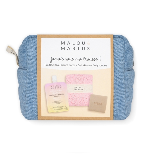 Trousse en denim pratique et élégante, contenant l’essentiel des soins