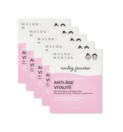 Cure de 5 masques visage bio cellulose / anti âge - vitalité