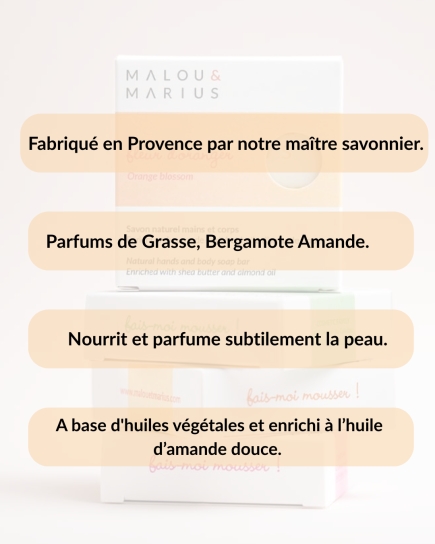 Savon Solide Corps Naturel / Huile d'Amande Douce -Bergamote