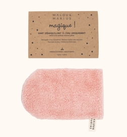 Water-only makeup remover mitt/glove / washable reusable / pink
