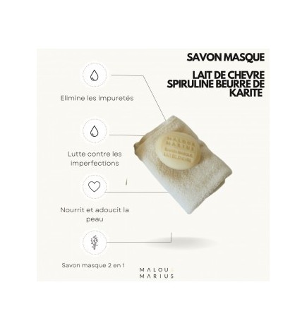 Savon masque au lait de chèvre, spiruline et beurre de karité