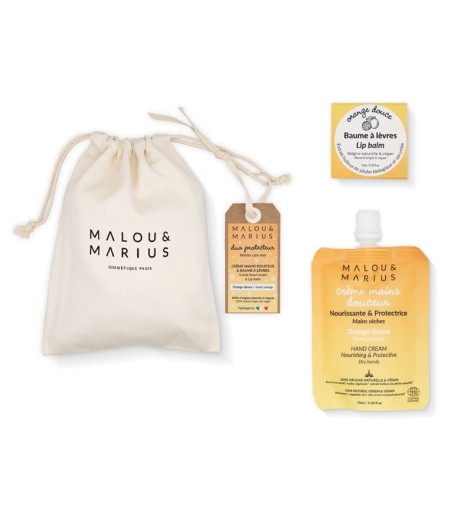 Duo crèmes mains et baume lèvres / 100% naturels / parfum orange douce