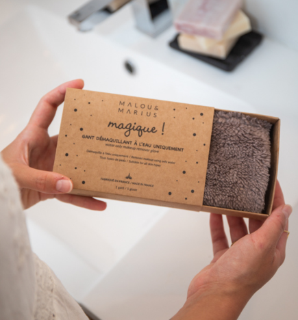Gant démaquillant à l'eau uniquement / lavable réutilisable / taupe