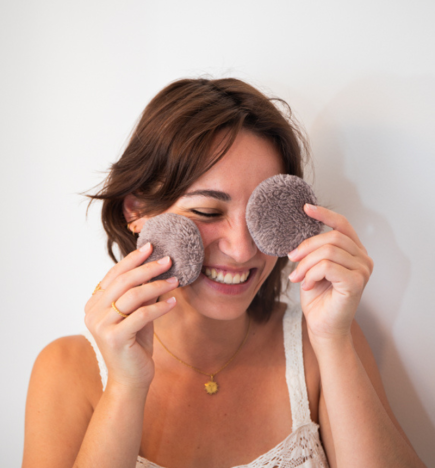 Lingettes lavables démaquillantes à l'eau uniquement  / couleur taupe